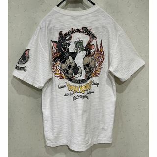 バンソン(VANSON)の＊VANSON×トムとジェリー スカル 刺繍 ワッペン 半袖Tシャツ L(Tシャツ/カットソー(半袖/袖なし))