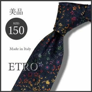 エトロ(ETRO)の【伊】ETRO エトロ フラワー刺繍ネクタイ ネイビー 総シルク 伊製 極美品(ネクタイ)