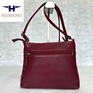 【美品】HAMANO 濱野皮革工藝 シボ革 レザー レッド ショルダーバッグ