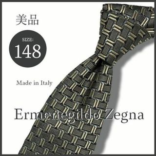 エルメネジルドゼニア(Ermenegildo Zegna)のエルメネジルドゼニア 伊製 ジオメトリック柄ネクタイ ベージュ 総シルク 美品(ネクタイ)