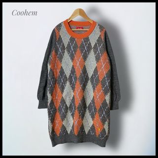 コーヘン(COOHEM)の【Coohem】  アーガイル柄ロングニット  アルパカ・モヘヤ混(ニット/セーター)