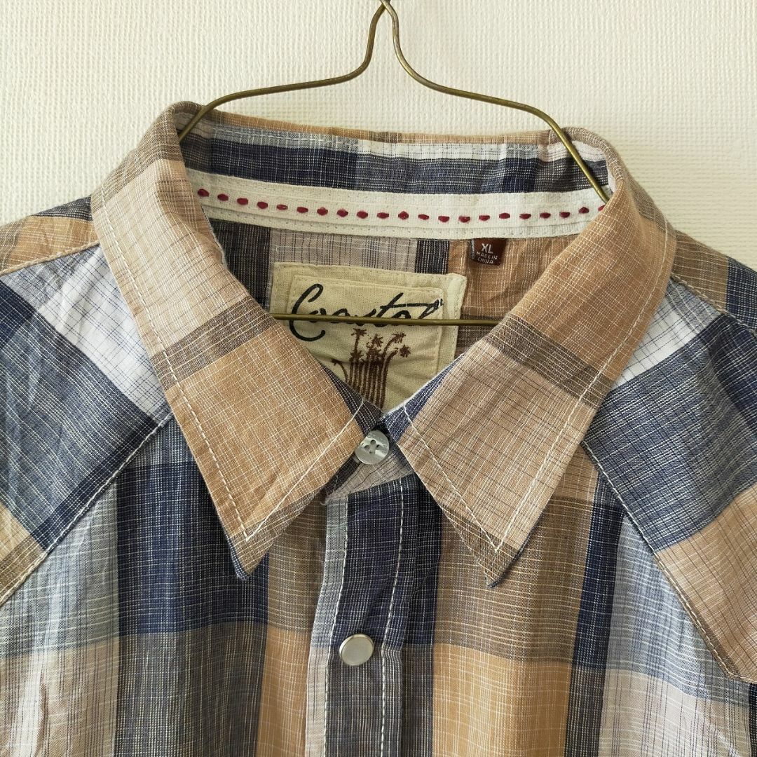 Coastal　チェック柄　ウエスタンシャツ　XL 　古着　ブラウン ネイビー メンズのトップス(シャツ)の商品写真