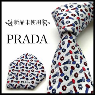 PRADA - ꧁新品未使用꧂ プラダ ネクタイ ナロータイ ネジ柄 機械 プリント ホワイト