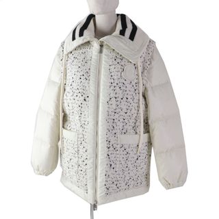 MONCLER - 極美品◎MONCLER モンクレール 23-24AW BECASSE 2WAY ワッペン付き ツイード使い ダウンベスト／ダウンジャケット ホワイト ブラック 0 ハンガー・ガーメント付き イタリア製 正規品 レディース