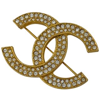 CHANEL - シャネル ココマーク ラインストーン ブローチ  GP 【中古】