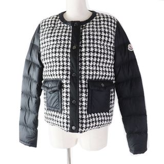 MONCLER - 極美品◎MONCLER モンクレール 23-24AW BECASSE 千鳥格子 ツイード使い ノーカラー ダウンジャケット ブラック ホワイト 1 ハンガー・ガーメント付き 正規品 レディース