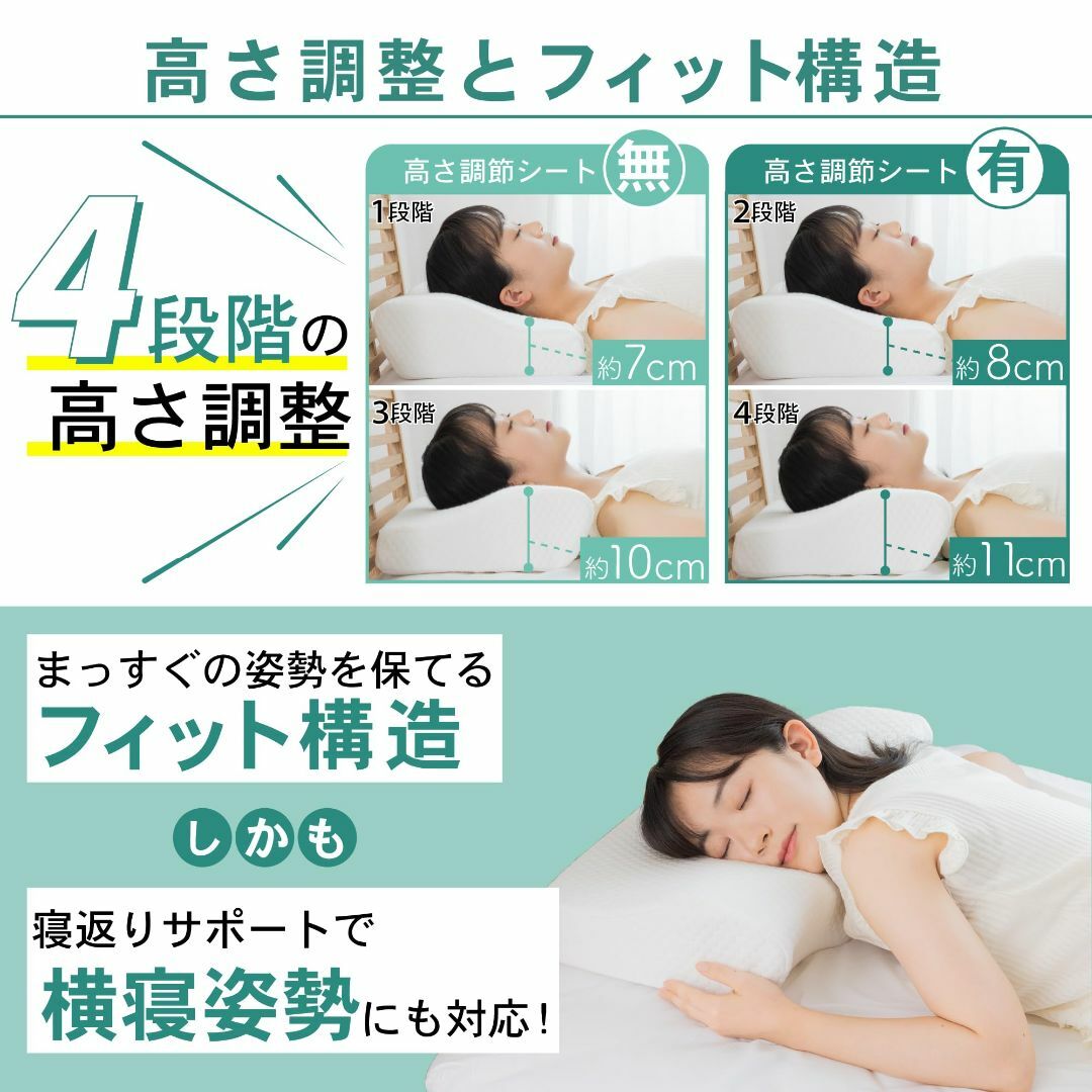 NemHeal 枕 低反発 首や肩の負担軽減 まくら pillow 4段階高さ調 インテリア/住まい/日用品の寝具(枕)の商品写真