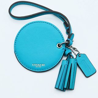 COACH - M04 美品 COACH コーチ フリンジ付き レザー ミラー チャーム ブルー