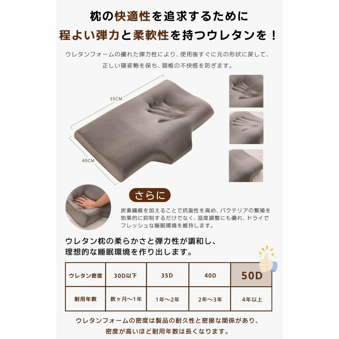 【色: グレー】GOOSEA 枕 低反発 首が痛くならない まくら pilow  インテリア/住まい/日用品の寝具(枕)の商品写真