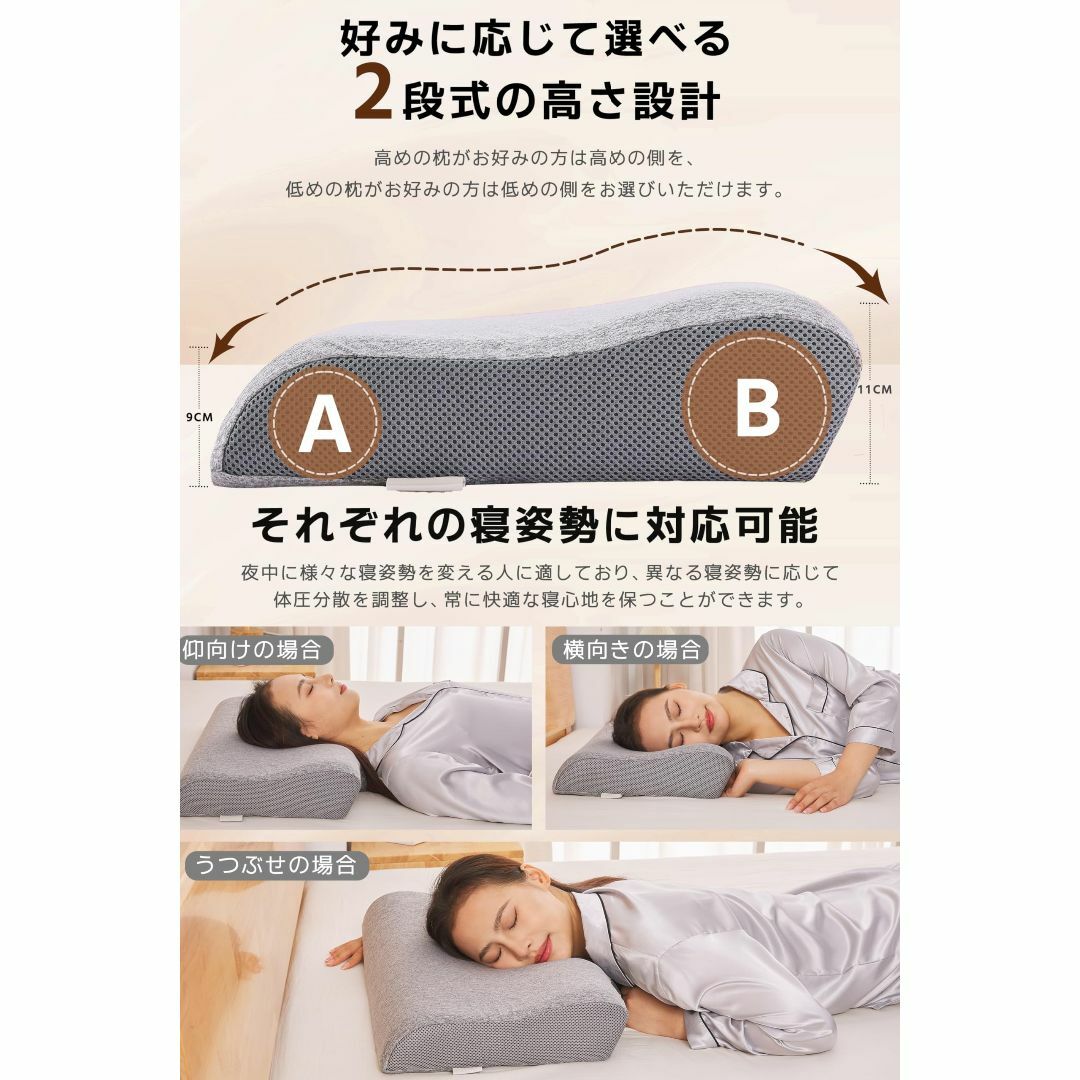 【色: グレー】GOOSEA 枕 低反発 首が痛くならない まくら pilow  インテリア/住まい/日用品の寝具(枕)の商品写真