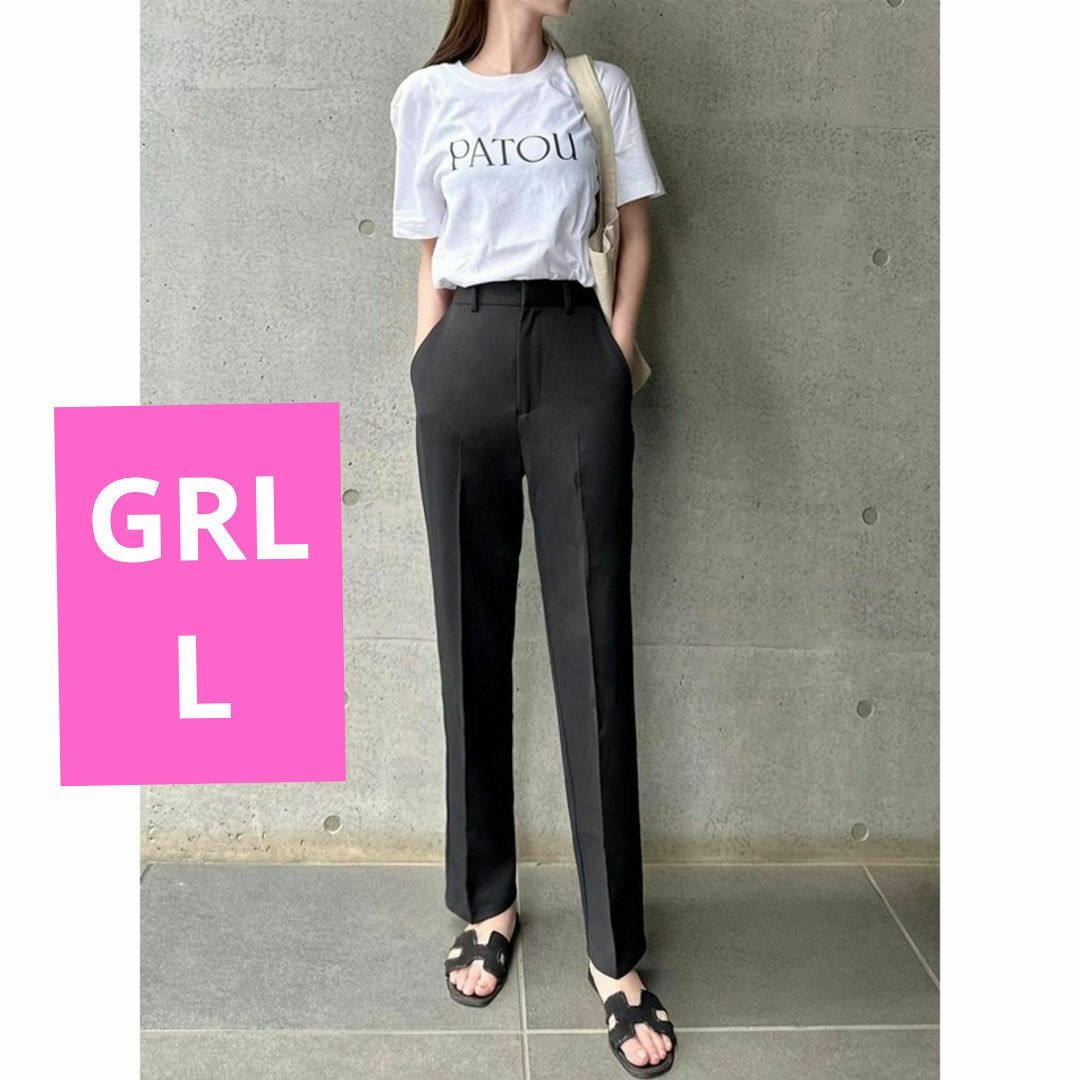 GRL(グレイル)のGRL センタープレステーパードパンツ[ai40] ブラック L スラックス レディースのパンツ(カジュアルパンツ)の商品写真