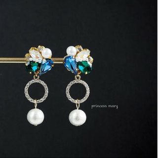 8mmコットン&ラウンドストーン♡blue drop bijouピアス(ピアス)