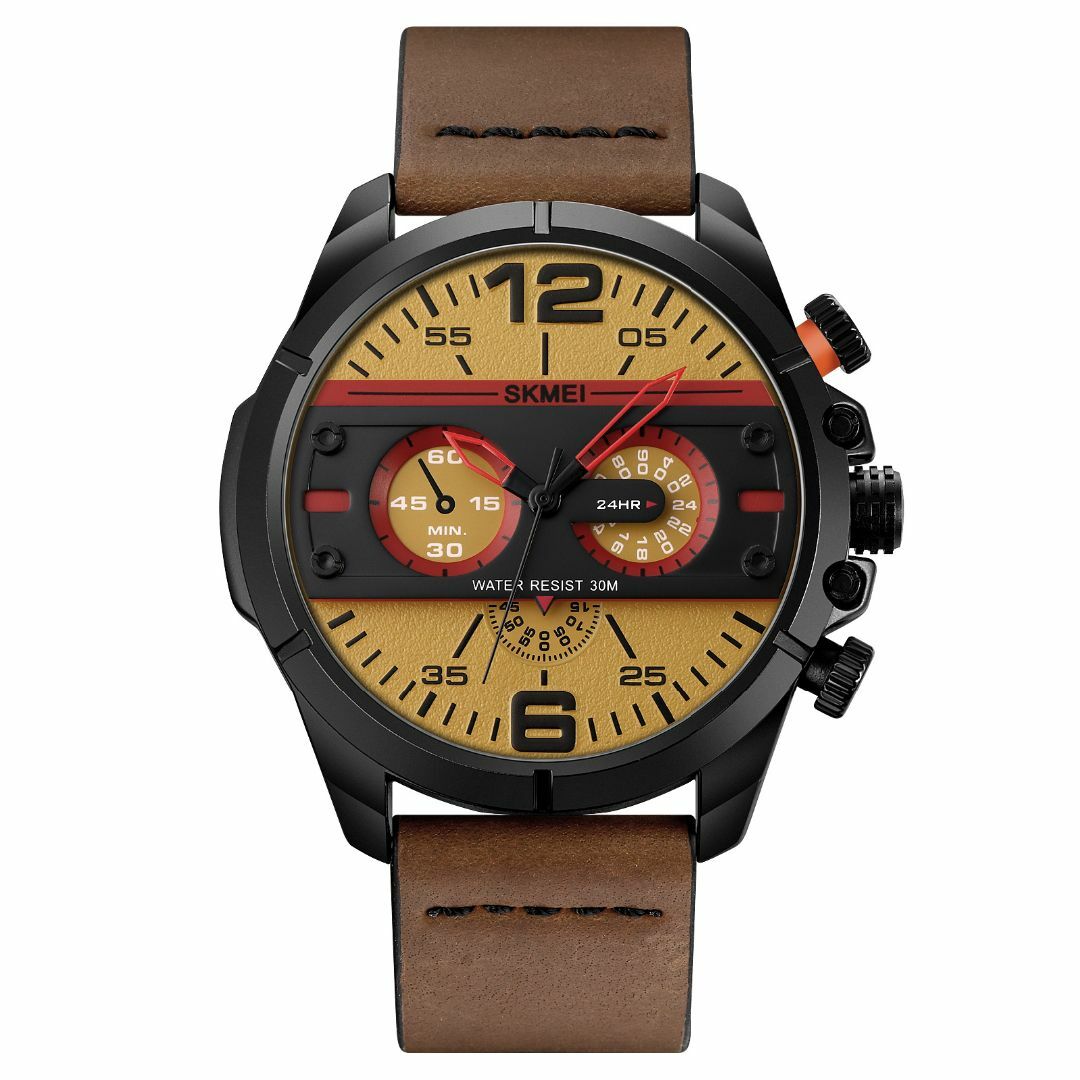 本革 アナログ腕時計 ブラックxベージュ ブラウン茶レザーベルト メンズの時計(腕時計(アナログ))の商品写真