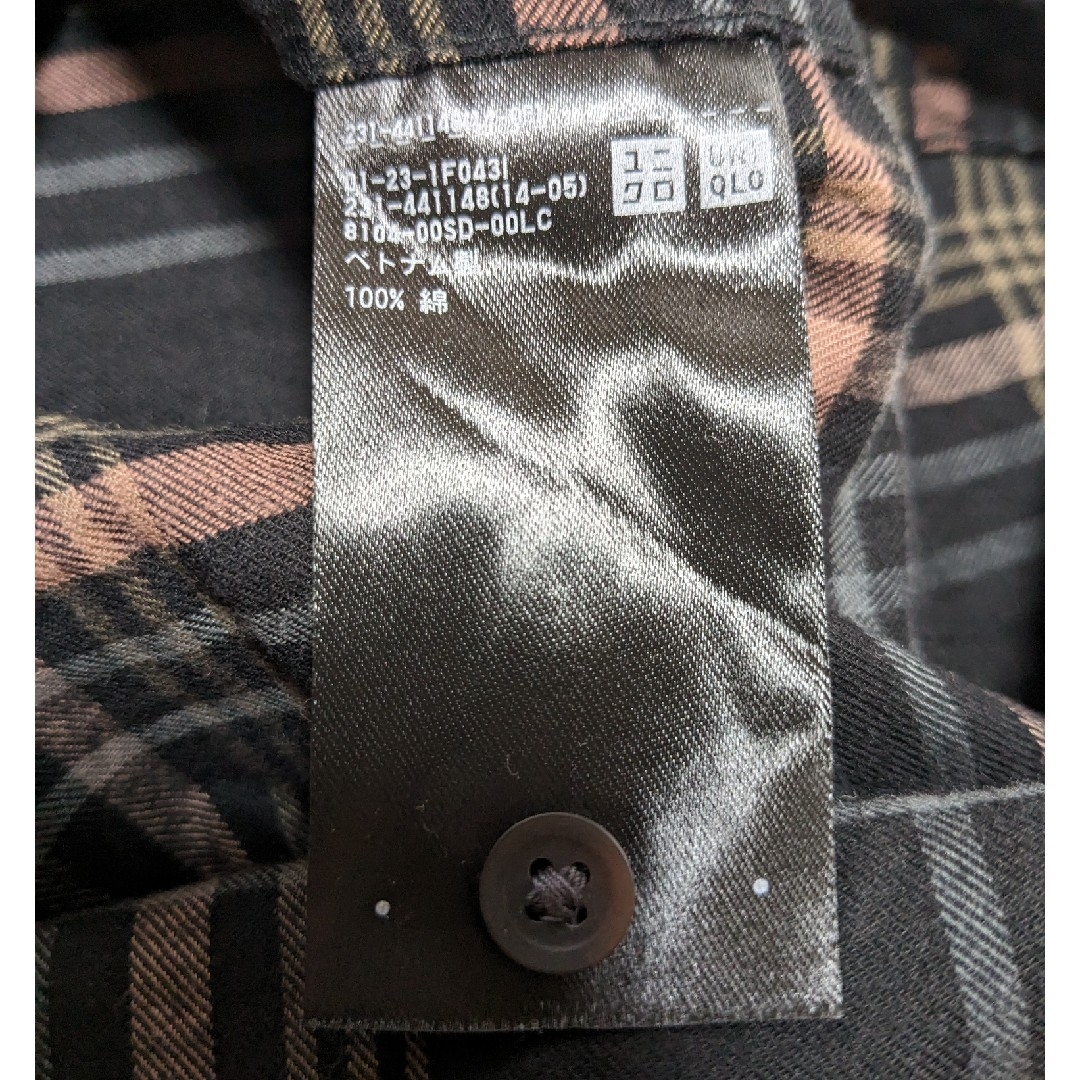 UNIQLO(ユニクロ)のUNIQLO コットン チェックシャツ 長袖 レディース ブラック 黒 XL レディースのトップス(シャツ/ブラウス(長袖/七分))の商品写真