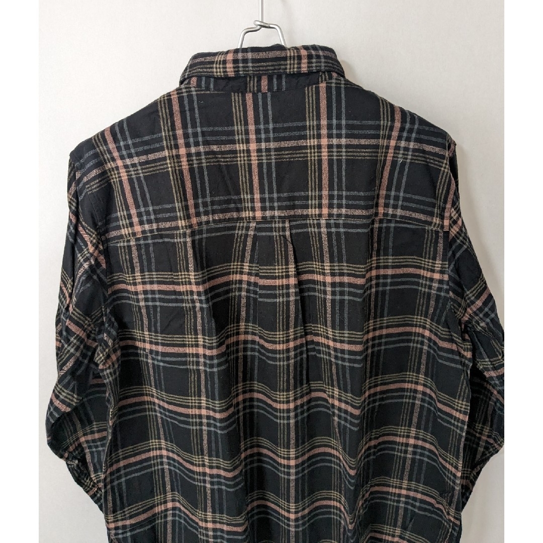 UNIQLO(ユニクロ)のUNIQLO コットン チェックシャツ 長袖 レディース ブラック 黒 XL レディースのトップス(シャツ/ブラウス(長袖/七分))の商品写真