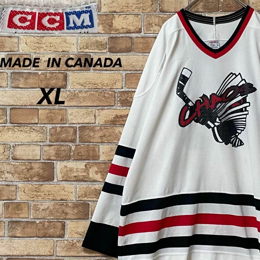 カナダ製　ゲームシャツ　長袖　ビッグシルエット　チーム　ホッケー　白　XL メンズのトップス(その他)の商品写真