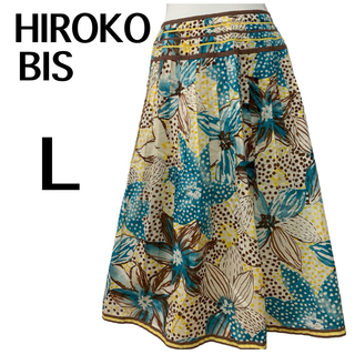 HIROKO BIS - 【美品】HIROKO BIS☆ひざ丈フレアスカート☆コットン100%花柄＆ロット