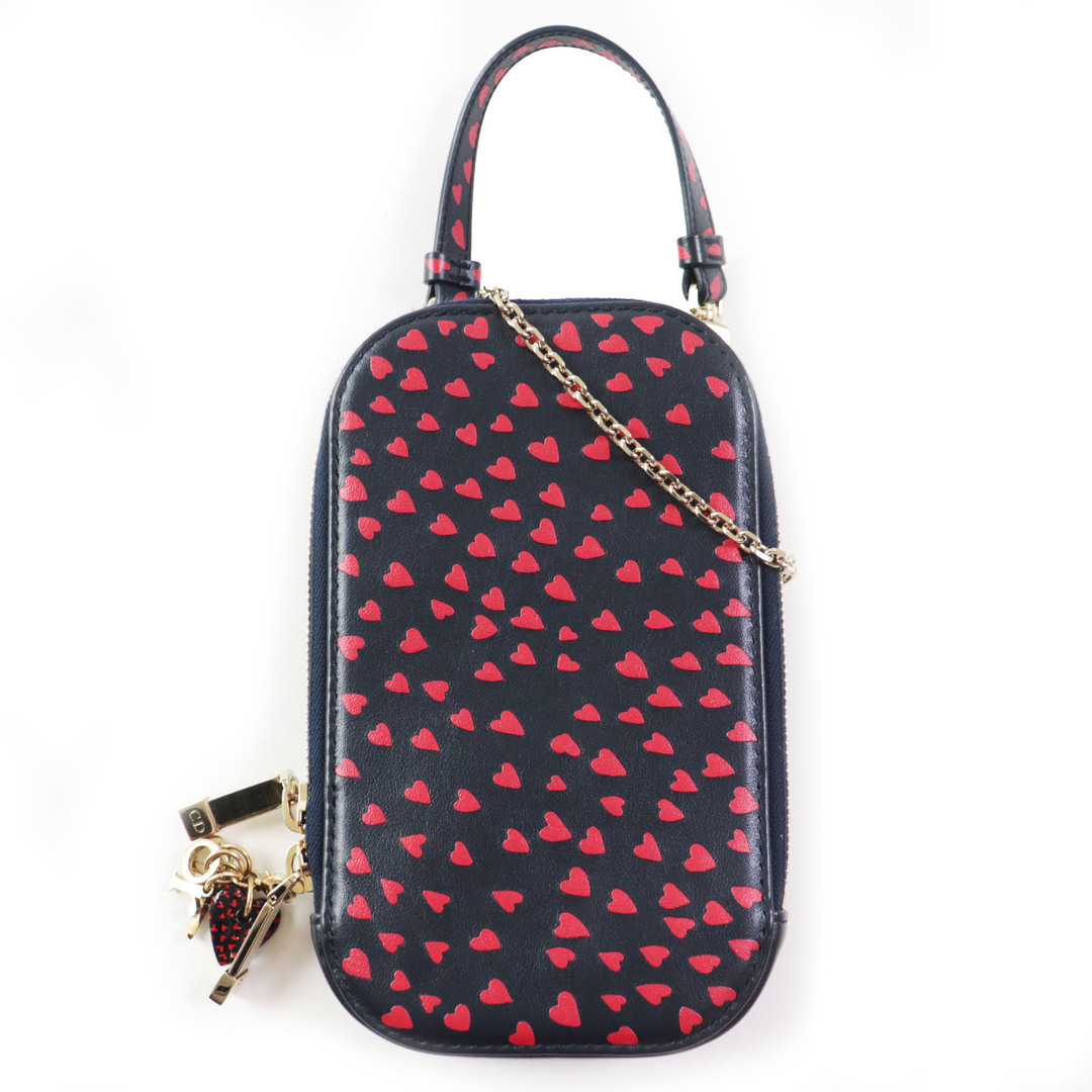 Christian Dior - 極美品◎Christian Dior クリスチャンディオール アイラブパリ レザー ハート柄 フォンホルダー／2WAY ショルダーバッグ ネイビー レッド ゴールド金具 箱・保存袋付き イタリア製 レディース