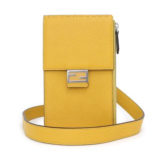 フェンディ(FENDI)のフェンディ フォンホルダー ポーチ 携帯 スマホ iPhoneケース ショルダーバッグ 斜め掛け ローマンレザー イエロー 黄 シルバー金具 7AS034 箱付 FENDI（新品・未使用品）(ショルダーバッグ)