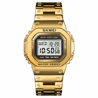 30m防水 ダイバーズウォッチ デジタル腕時計 スポーツジョギング ゴールド金(腕時計(デジタル))