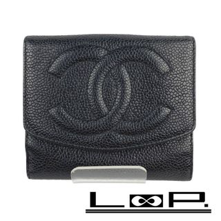 シャネル(CHANEL)の■美品■　シャネル ココ 二つ折り 財布 キャビアスキン ブラック 【120336】(財布)