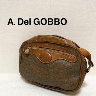 美品✨A.DEL GOBBOデルゴッボショルダーバッグハンドバッグブラウン茶総柄(ハンドバッグ)