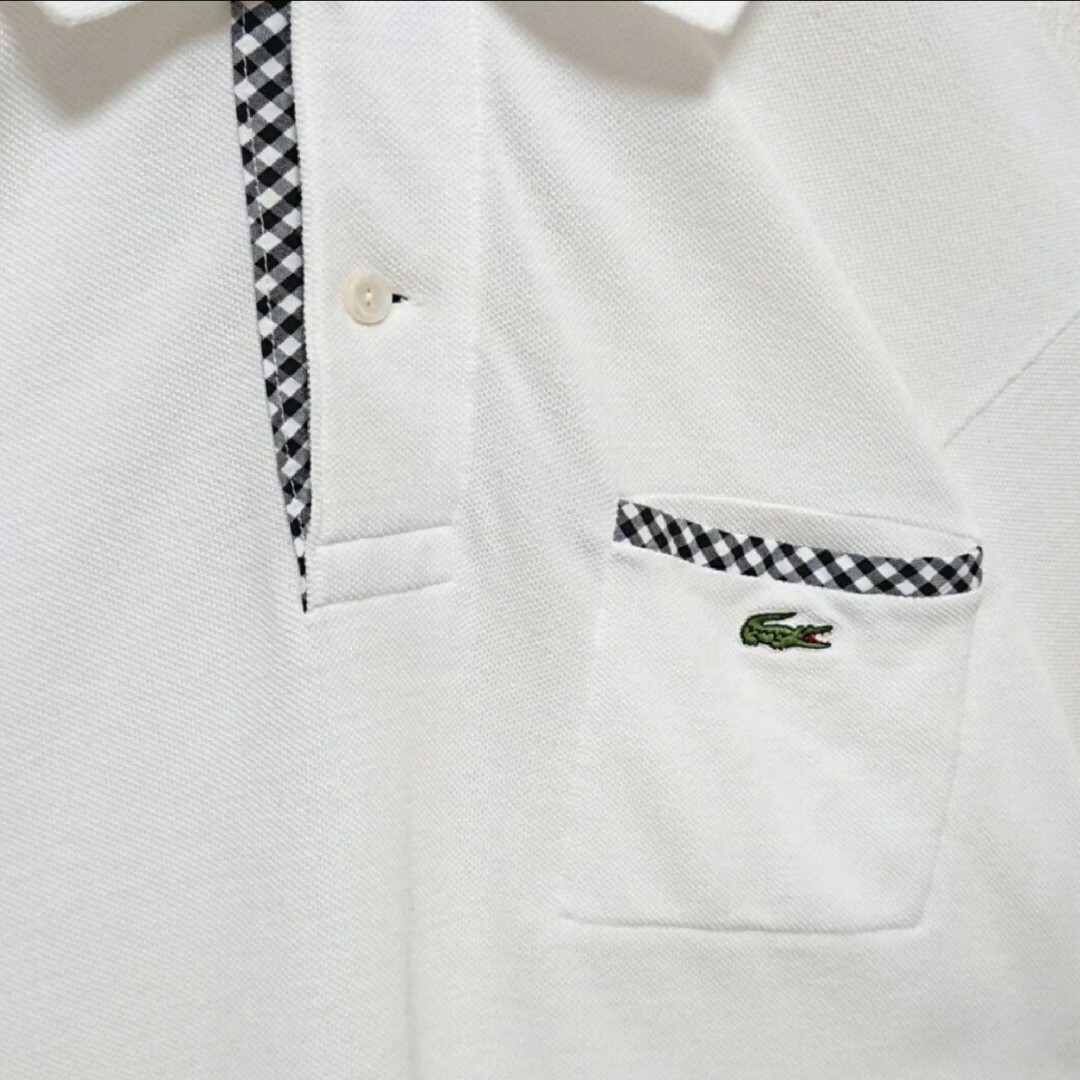 LACOSTE(ラコステ)のラコステ ワンポイント 刺繍 ロゴ チェック 柄 ポケット ホワイト ポロシャツ メンズのトップス(ポロシャツ)の商品写真