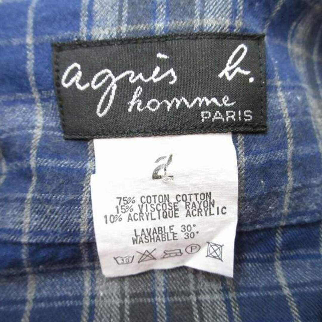 アニエスベーオム Agnes b. homme チェックシャツ 長袖 紺 2 メンズのトップス(シャツ)の商品写真