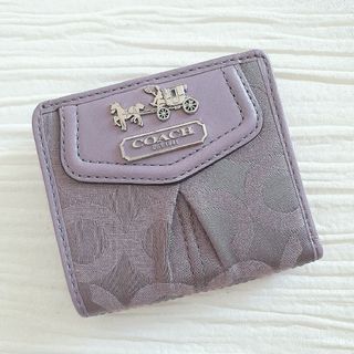 コーチ(COACH)の【希少】コーチ 二つ折り財布 馬車ロゴ キャンバス　コンパクト　ピンク(折り財布)