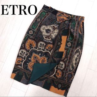 エトロ ETRO シルク混 ペイズリー柄 ひざ丈 タイト ラップスカート