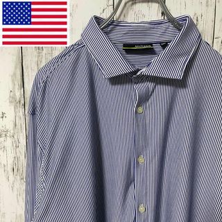 MURANO アメリカ古着 ビックサイズ長袖ストライプシャツブルーメンズゆるダボ(Tシャツ/カットソー(半袖/袖なし))