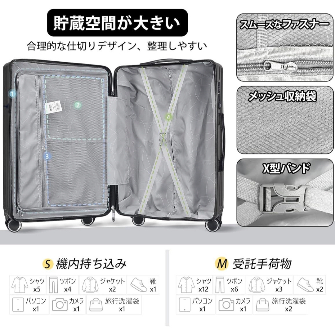キャリーケース　M グレー　60L 軽量　丈夫　旅行　静音　高品質 レディースのバッグ(スーツケース/キャリーバッグ)の商品写真