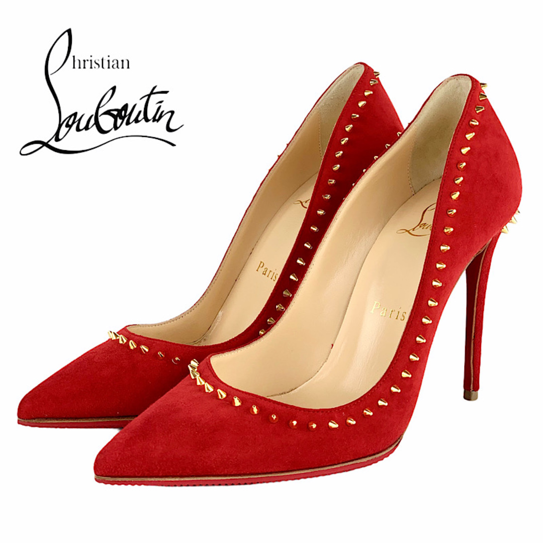 Christian Louboutin(クリスチャンルブタン)のクリスチャンルブタン Christian Louboutin パンプス 靴 シューズ スエード レッド ゴールド スパイク スタッズ パーティーシューズ レディースの靴/シューズ(ハイヒール/パンプス)の商品写真