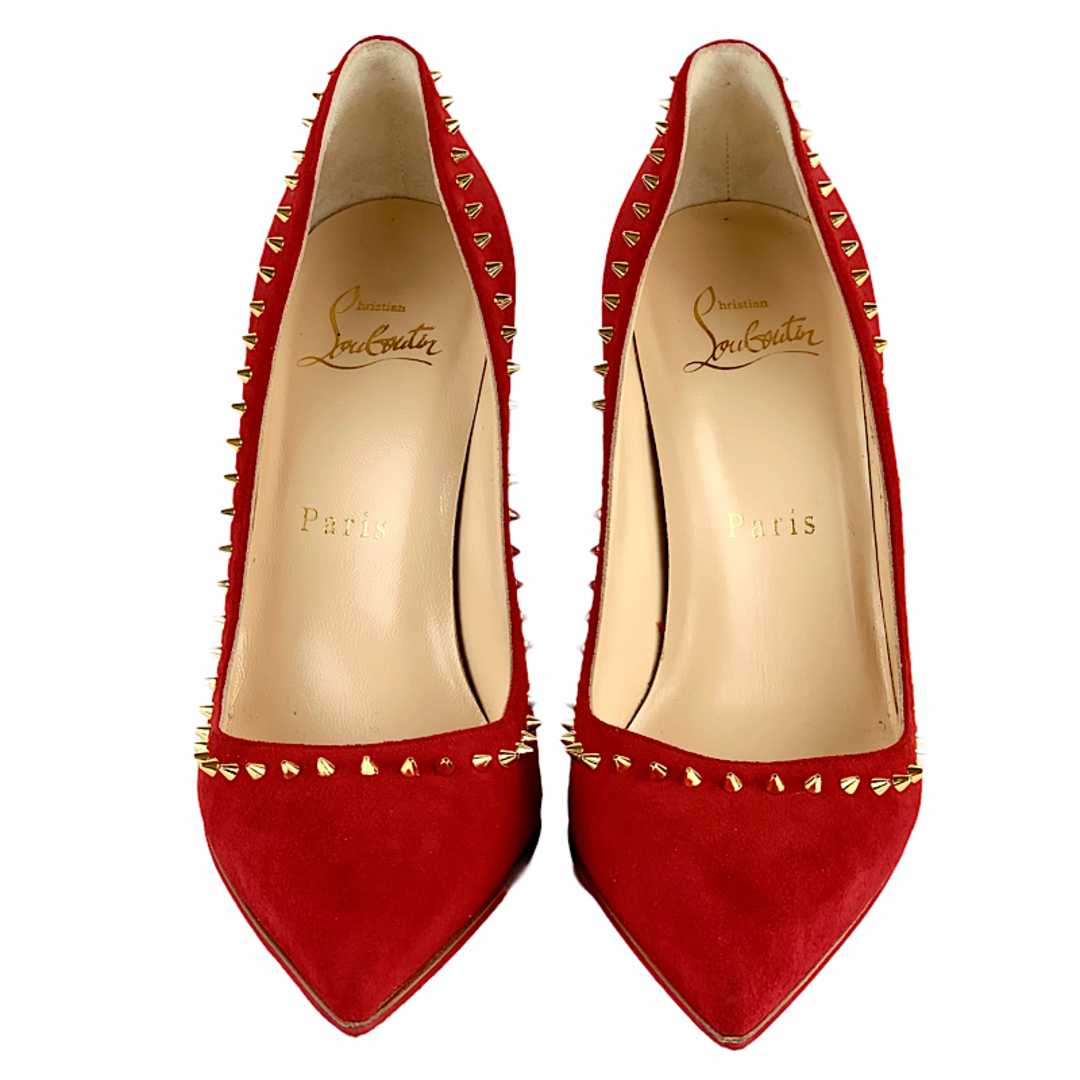 Christian Louboutin(クリスチャンルブタン)のクリスチャンルブタン Christian Louboutin パンプス 靴 シューズ スエード レッド ゴールド スパイク スタッズ パーティーシューズ レディースの靴/シューズ(ハイヒール/パンプス)の商品写真