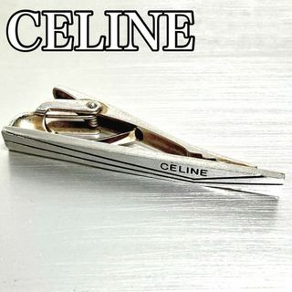 セリーヌ(celine)のCELINE  セリーヌ　ネクタイピン　刻印ロゴ　シルバー×ブラック　ビジネス(ネクタイピン)