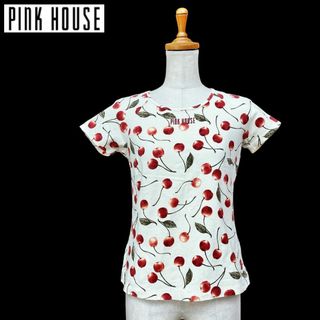 ピンクハウス(PINK HOUSE)の【PINK HOUSE】半袖Tシャツ/総柄/チェリー柄/L★ピンクハウス(Tシャツ(半袖/袖なし))