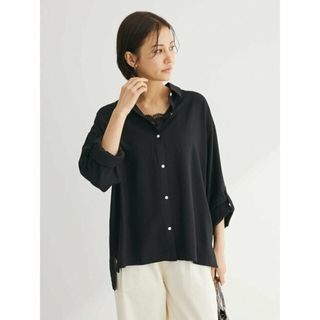 グリーンパークス(green parks)の【ブラック】ワッシャーシアーシャツ 24SS/レディース/夏/長袖/羽織り/薄手/透け感/体型カバー(シャツ/ブラウス(長袖/七分))