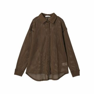 グリーンパークス(green parks)の【ブラウン】カットレースシャツチュニック 24SS/レディース/夏/透かし編み/長袖/軽羽織り/体型カバー(カットソー(長袖/七分))