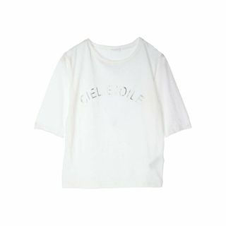 グリーンパークス(green parks)の【オフホワイト】シアーボーダーロゴプルオーバー 24SS/レディース/夏/半袖/クルーネック/Tシャツ(カットソー(長袖/七分))