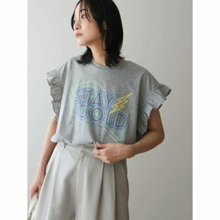 グリーンパークス(green parks)の【杢グレー】DoubleFlags フリルショルダープリントTEE 24SS/レディース/夏/クルーネック/着映え/(カットソー(長袖/七分))