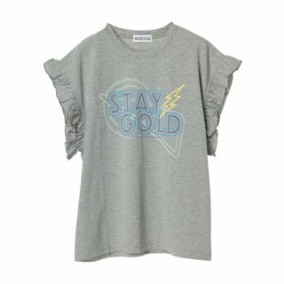 グリーンパークス(green parks)の【杢グレー】DoubleFlags フリルショルダープリントTEE 24SS/レディース/夏/クルーネック/着映え/(カットソー(長袖/七分))