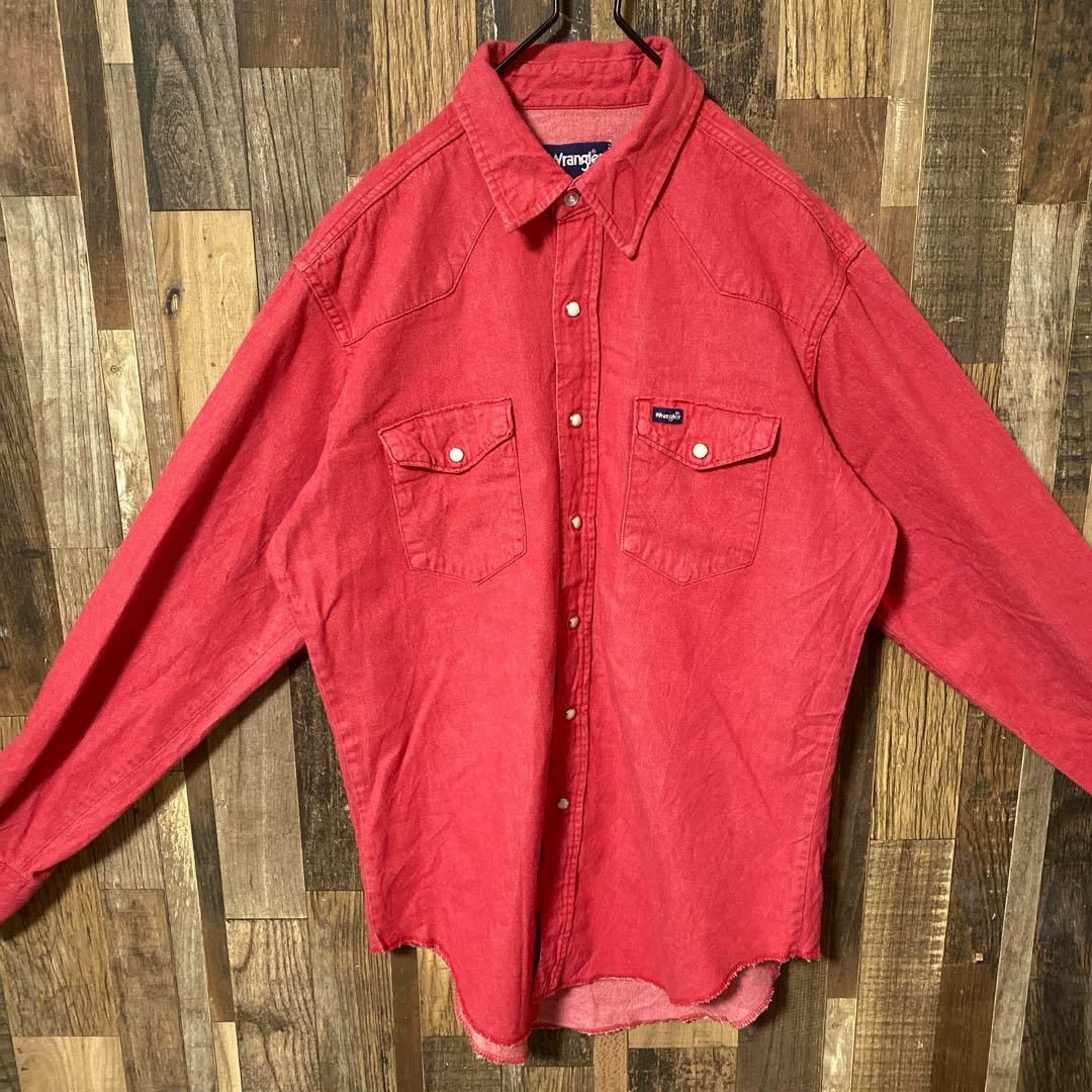 Wrangler(ラングラー)のメンズ ラングラー レッド L アメカジ 無地 USA古着 90s 長袖 シャツ メンズのトップス(シャツ)の商品写真