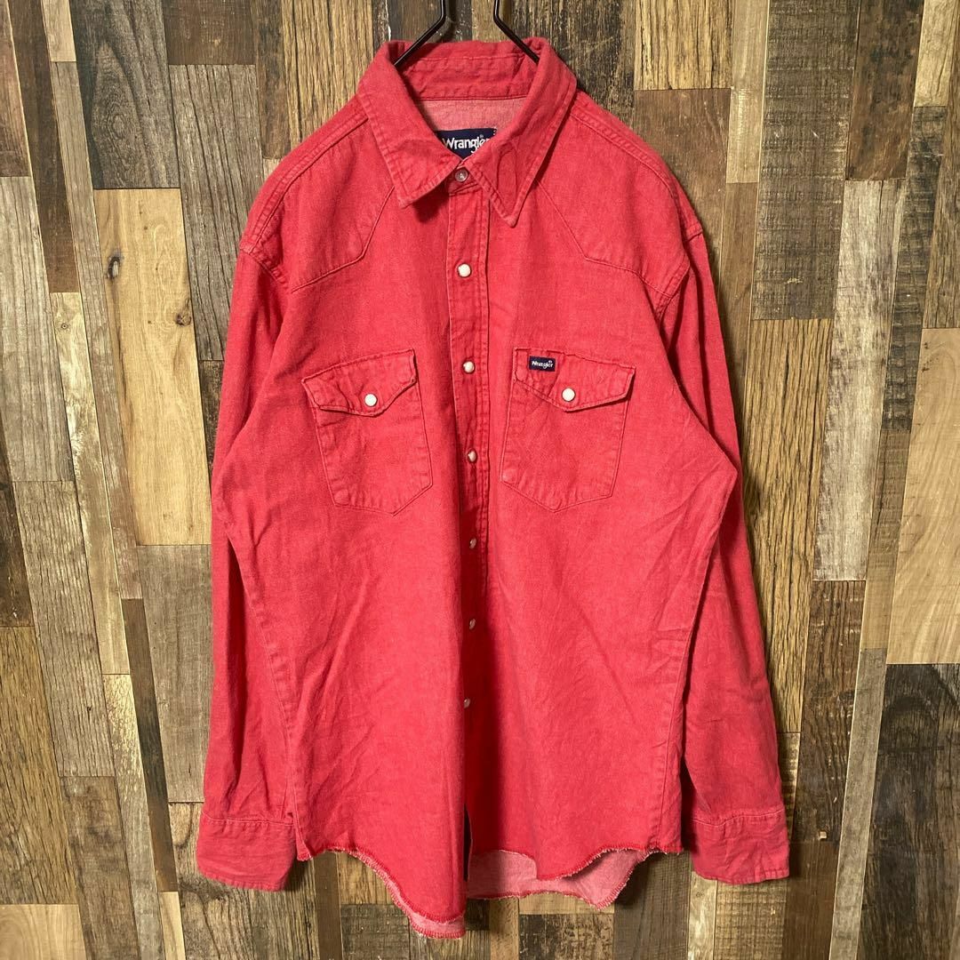 Wrangler(ラングラー)のメンズ ラングラー レッド L アメカジ 無地 USA古着 90s 長袖 シャツ メンズのトップス(シャツ)の商品写真