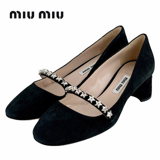 ミュウミュウ(miumiu)のミュウミュウ MIUMIU パンプス 靴 シューズ スエード ブラック 未使用 スター ビジュー パーティーシューズ(ハイヒール/パンプス)