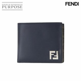 フェンディ(FENDI)の未使用 展示品 フェンディ FENDI FFスクエア ズッカ 二つ折り 財布 レザー PVC ネイビー ブラウン 7M0356 VLP 90229511(折り財布)
