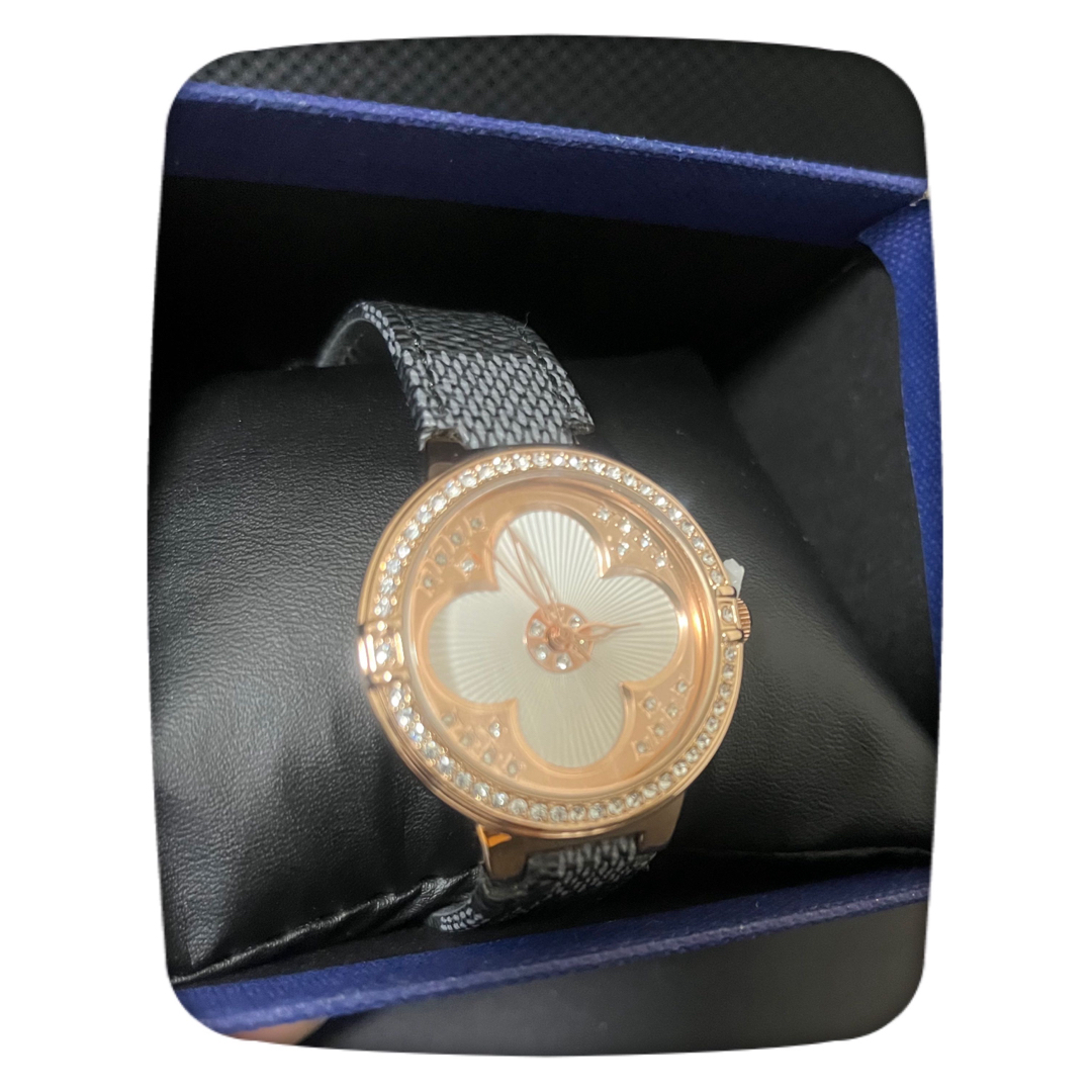 腕時計 オマージュ レディース MEIBIN クローバー　グレーレザーベルト レディースのファッション小物(腕時計)の商品写真