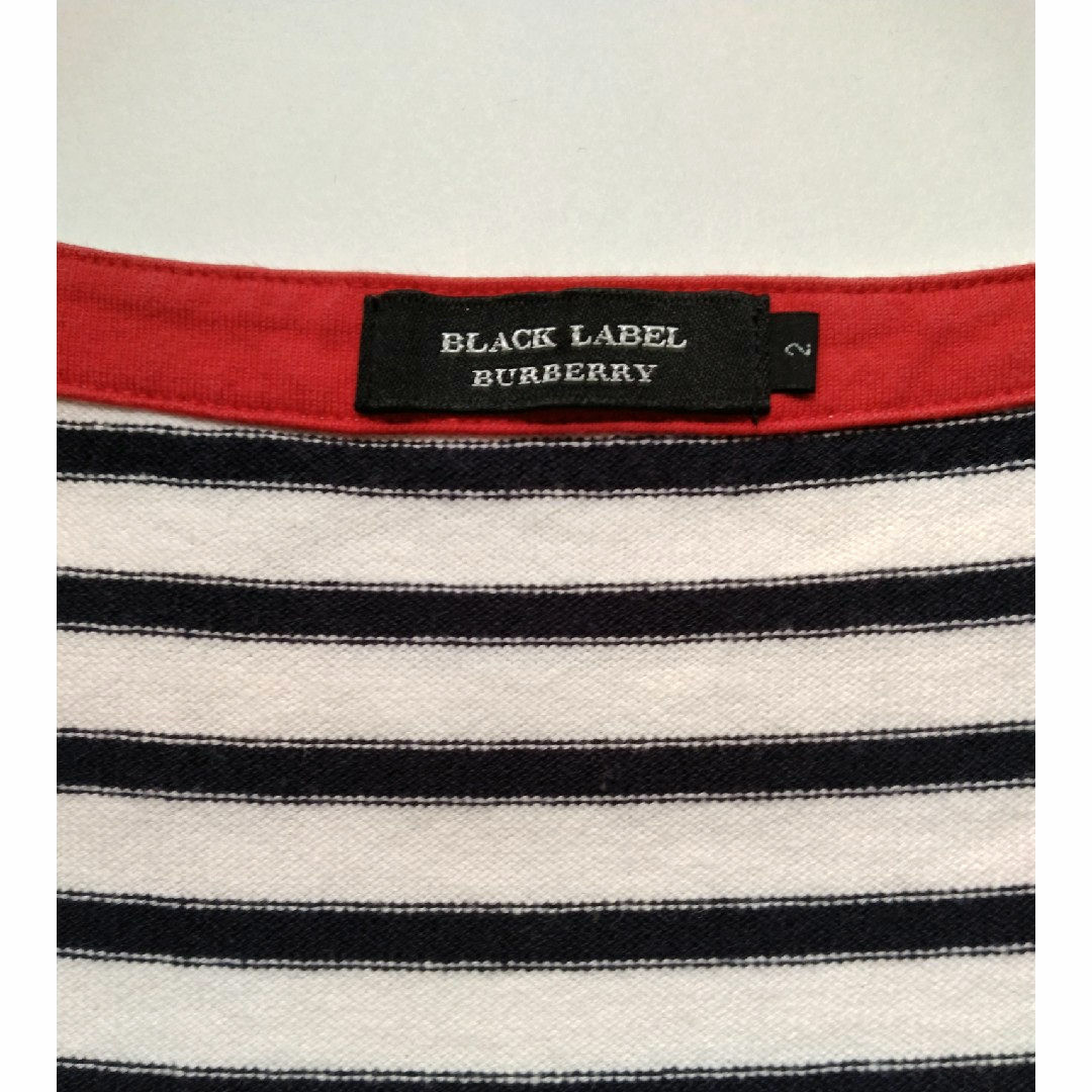 BURBERRY BLACK LABEL(バーバリーブラックレーベル)のBURBERRY BLACK LABEL 白×黒ボーダーロンT  サイズ2 メンズのトップス(Tシャツ/カットソー(七分/長袖))の商品写真