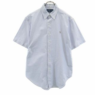 ポロラルフローレン(POLO RALPH LAUREN)のポロラルフローレン 90s オールド ヒッコリーストライプ 半袖 オックスフォード クラシックフィット ボタンダウンシャツ M ブルー系 POLO RALPH LAUREN CLASSIC FIT メンズ 古着 【240414】(シャツ)