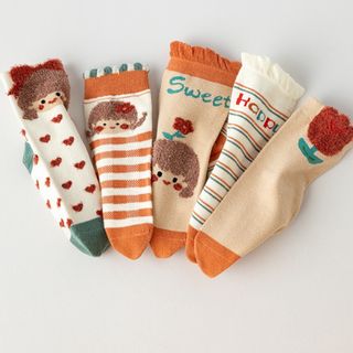 ENDO SOCKS新商品　チューリップとハート女の子デザインの可愛い靴下5足組(靴下/タイツ)