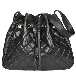 シャネル(CHANEL)のシャネル CHANEL ココマーク マトラッセ 巾着 トートバッグ ラムスキン ブラック ショルダーバッグ【中古】(トートバッグ)